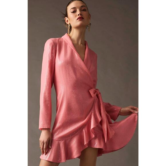NWT Anthropologie Vineet Bahl Sequin Pink Wrap Dress - Small - Picture 1 of 5